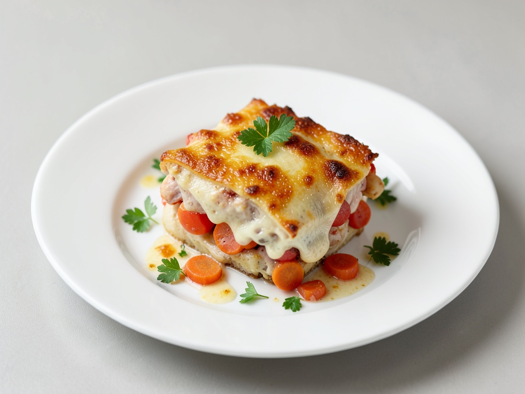 Gratin di petto di pollo e carote con crosta di formaggio