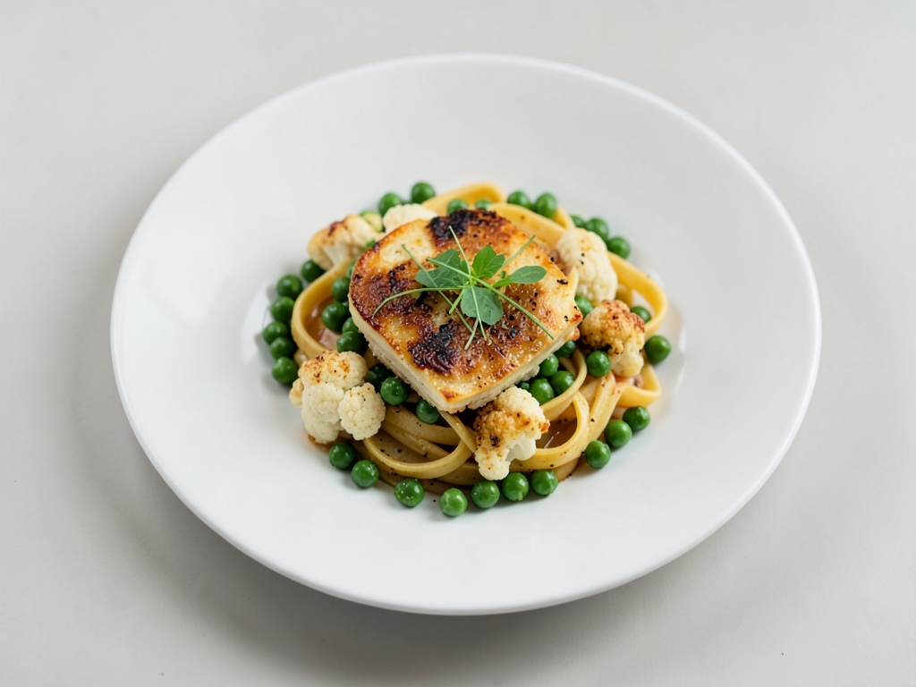 Überbackene Pasta mit Blumenkohl und Erbsen