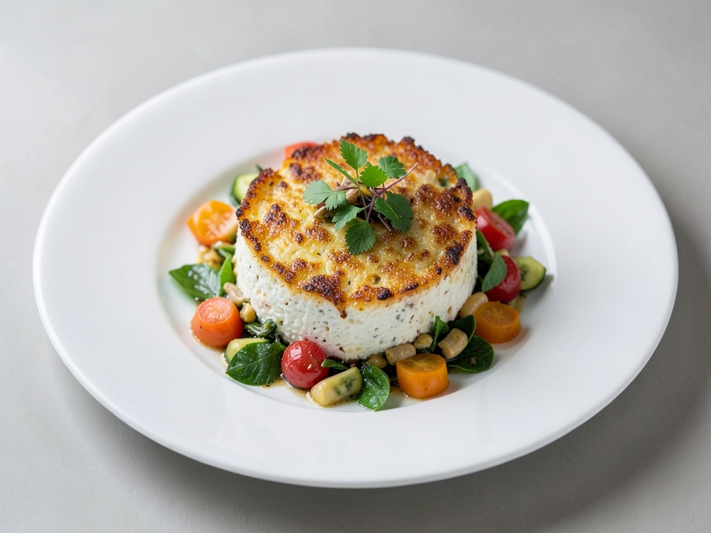 Queso de cabra gratinado y crujiente con aderezo de verduras frescas