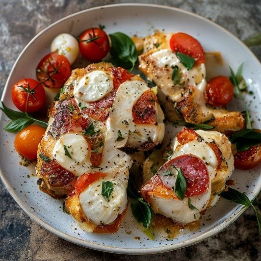 Petto di pollo ripieno con pomodori al forno