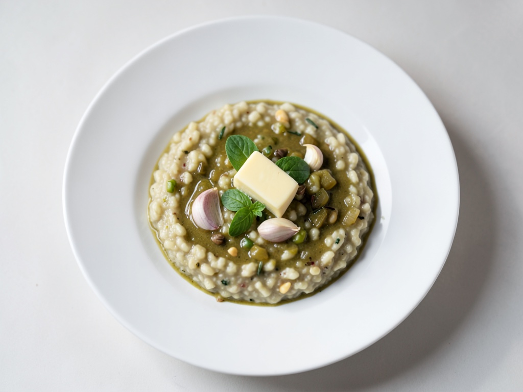 Risotto cremoso de perlado con queso de cabra