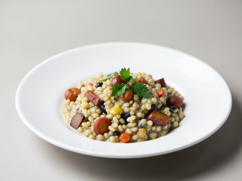 Risotto cremoso di orzo con verdure radicate