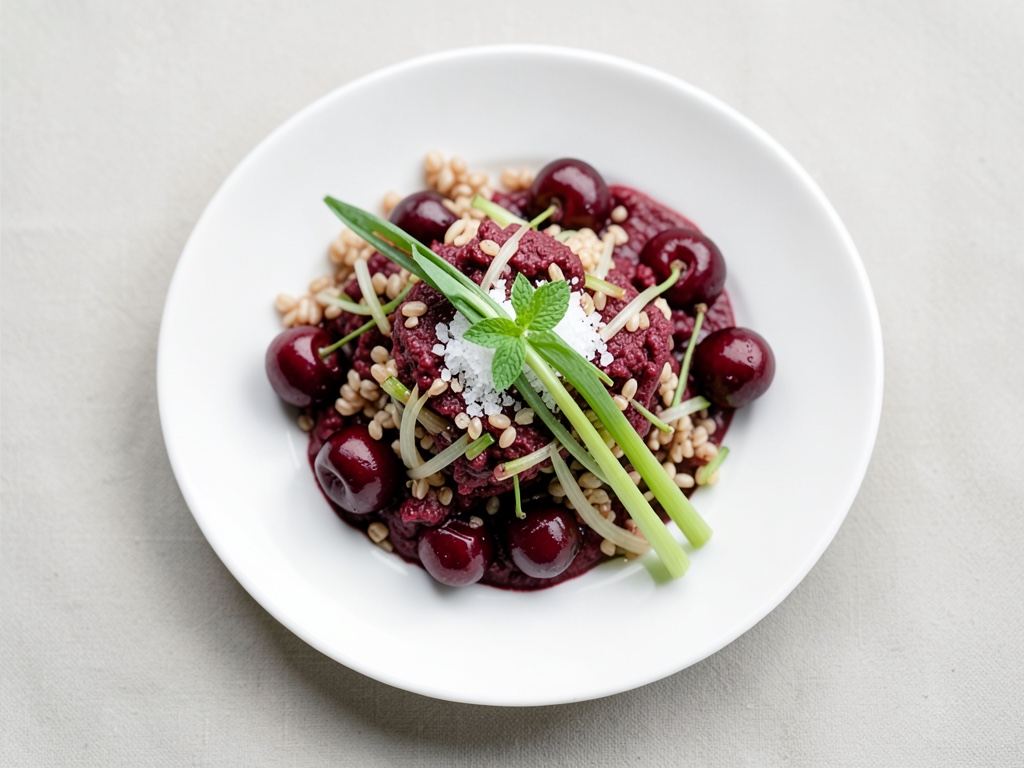 Insalata di orzo con ciliegie e dip di barbabietola