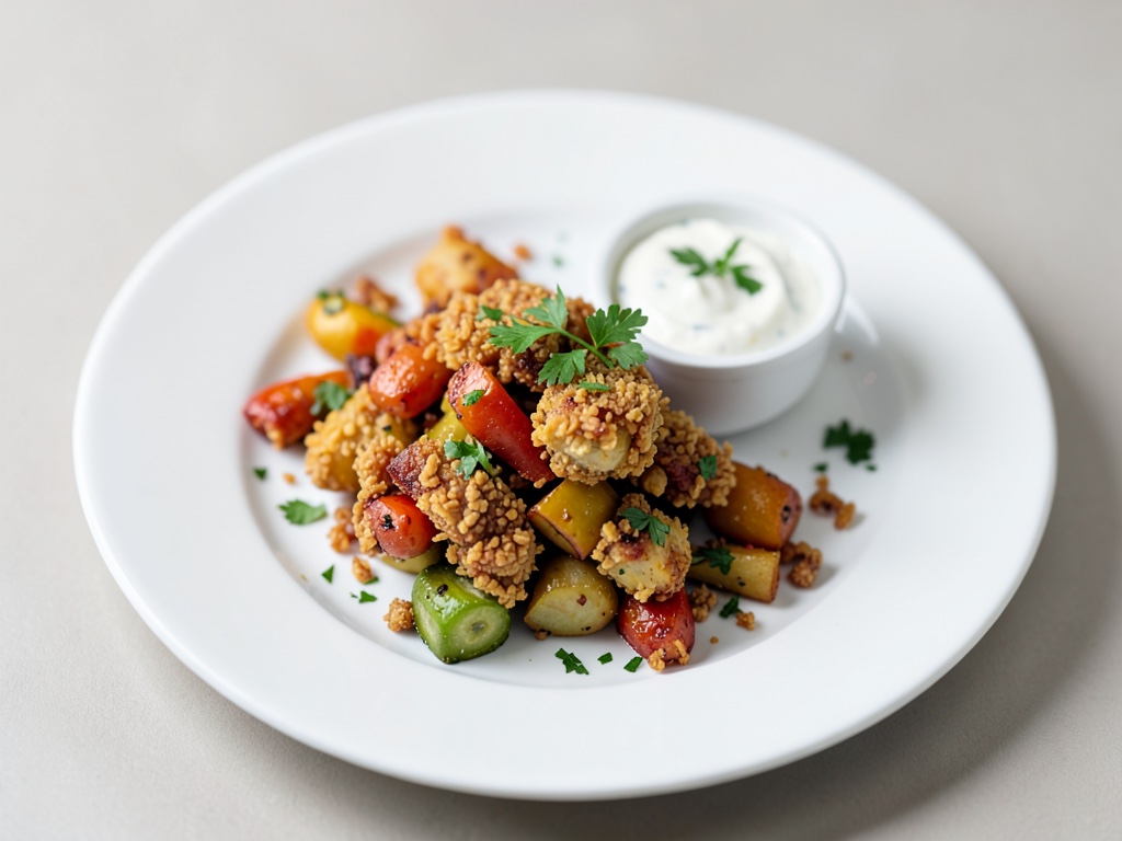 Poêle de légumes croustillants avec trempette au yaourt