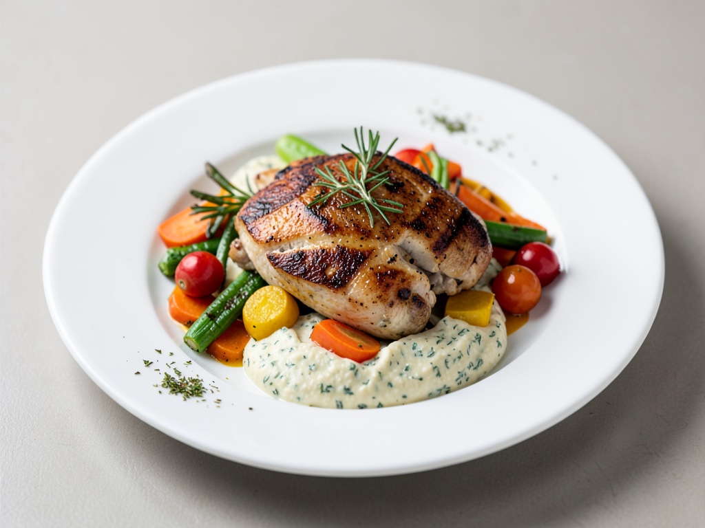 Griglia di pollo e verdure con quark alle erbe