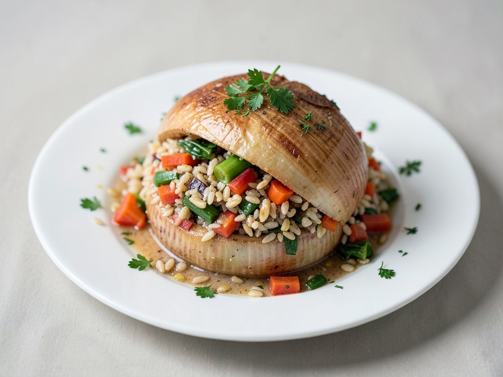 Cipolle grandi ripiene di grano e verdure