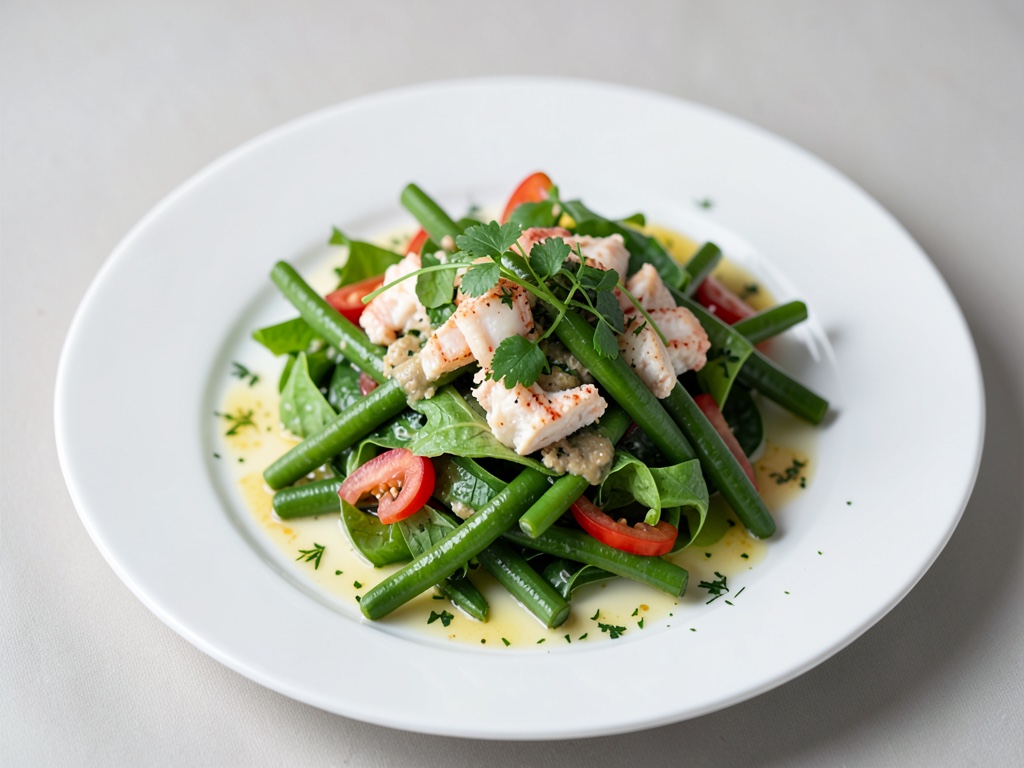 Insalata fresca con fagiolini e granchio