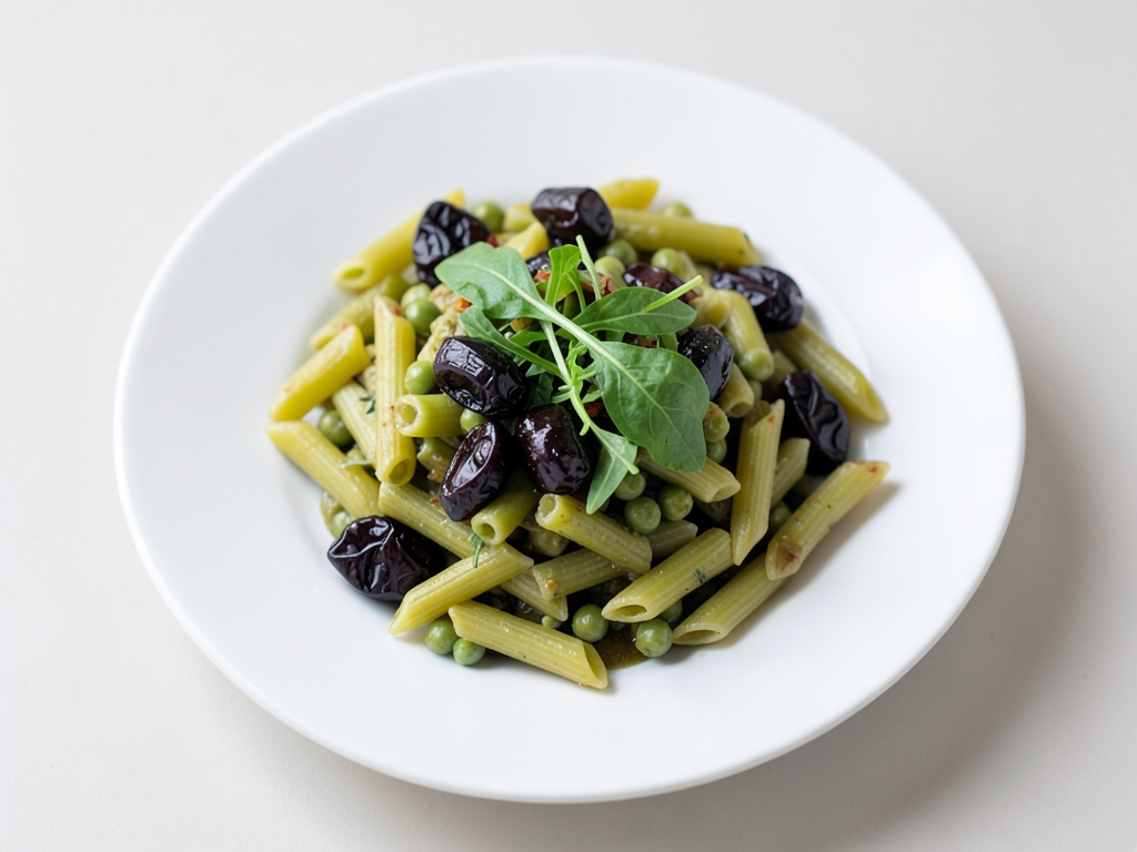 Penne aus grünen Erbsen mit Rucola