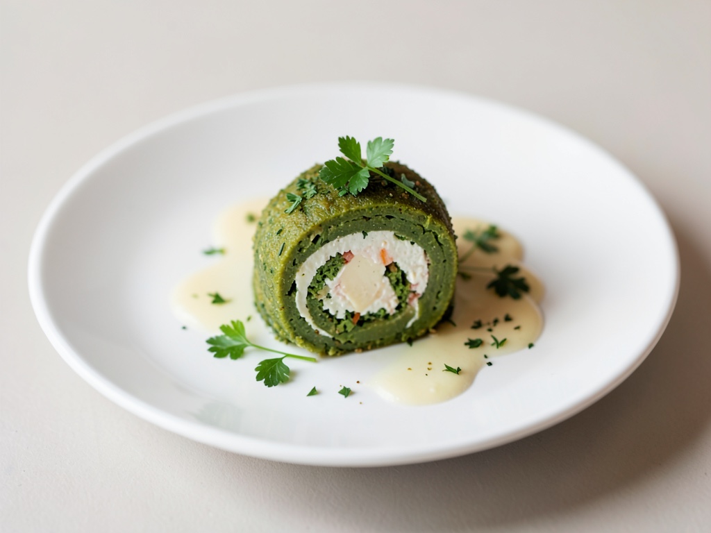Rollo de tortilla de huevo verde con queso