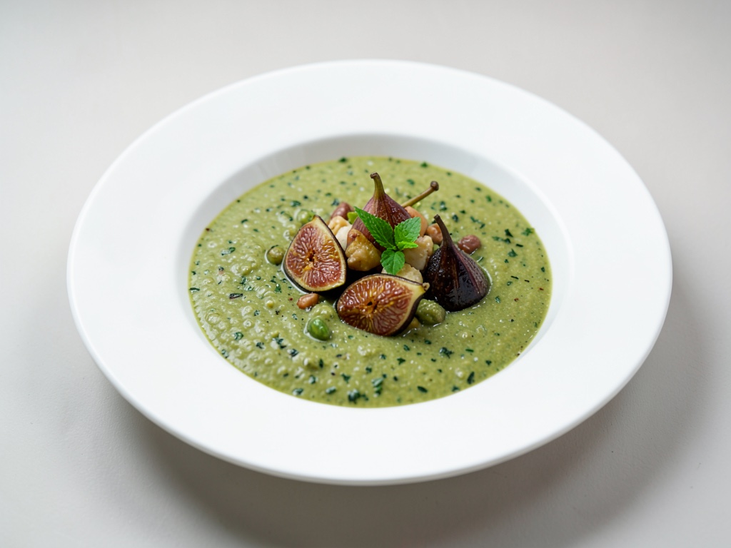 Zuppa cremosa con pepe verde e fichi al miele