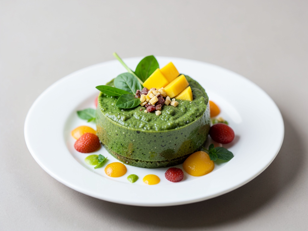 Frische grüne Smoothie-Bowl mit Spinat und Mango