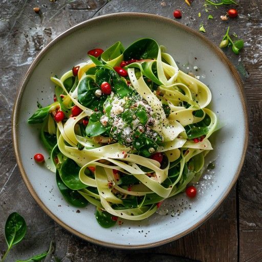 Tagliatelle verdi freschi con spinaci e peperoncino