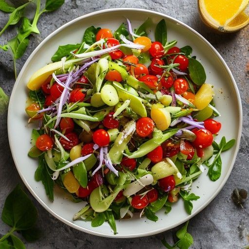 Insalata fresca di fagiolini con topinambur e pomodorini