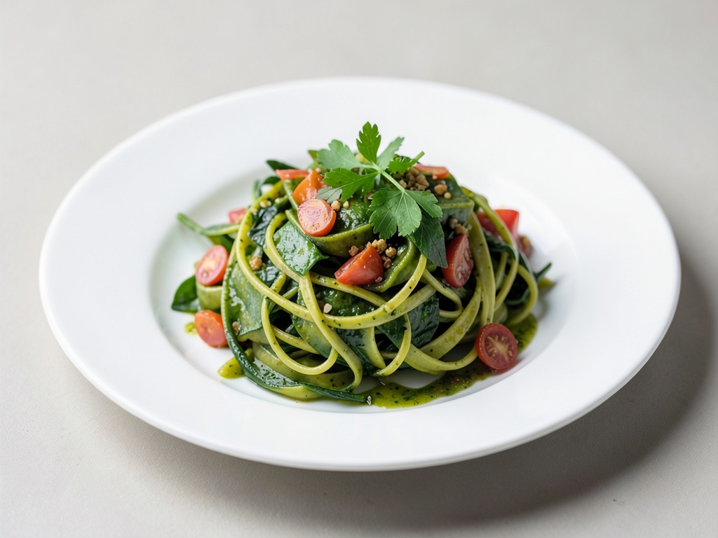Frischer Nudelsalat mit grünem Pesto