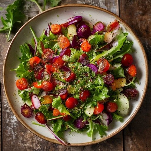 Insalata verde fresca con pomodori secchi e ravanelli
