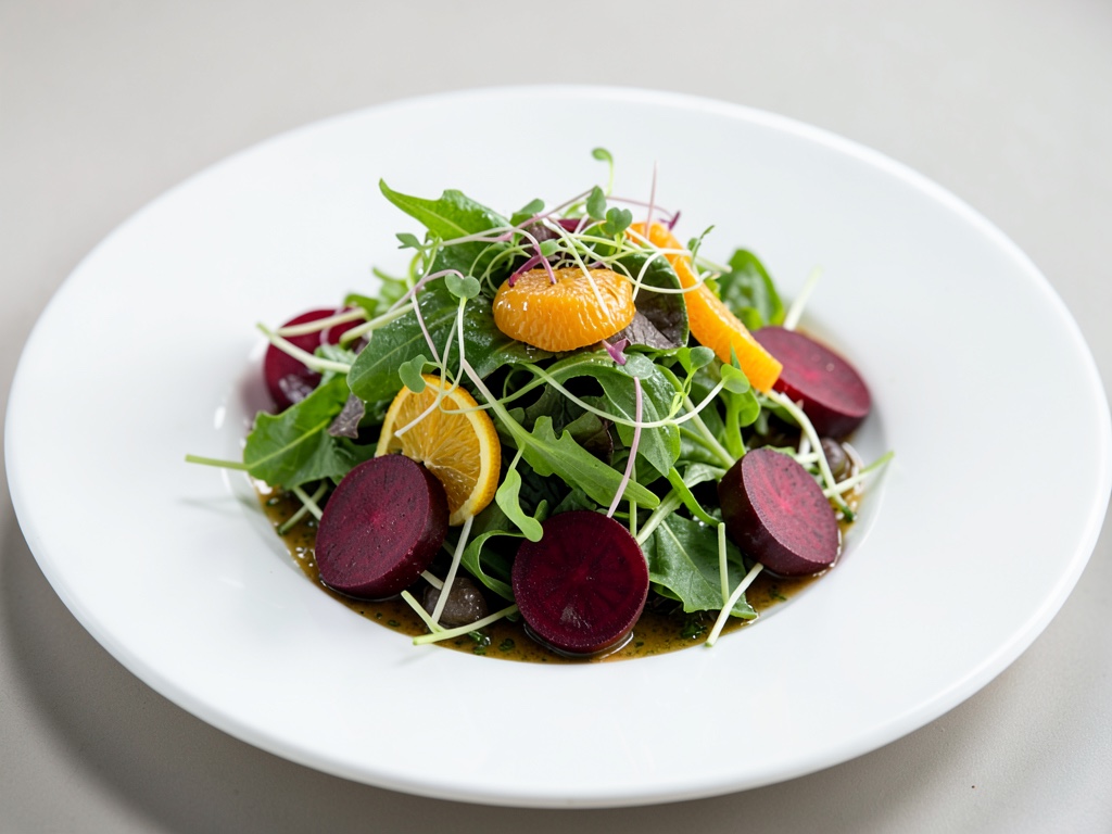 Insalata verde fresca con barbabietola rossa, arancia e germogli