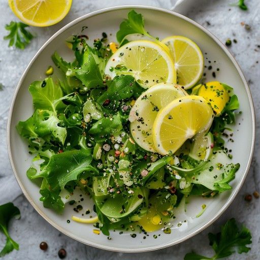 Insalata verde fresca con condimento al limone e aglio