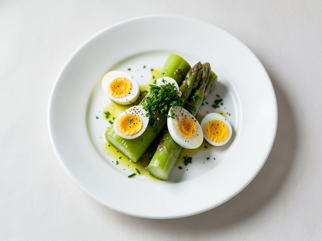 Asperges vertes aux œufs et topping de cresson