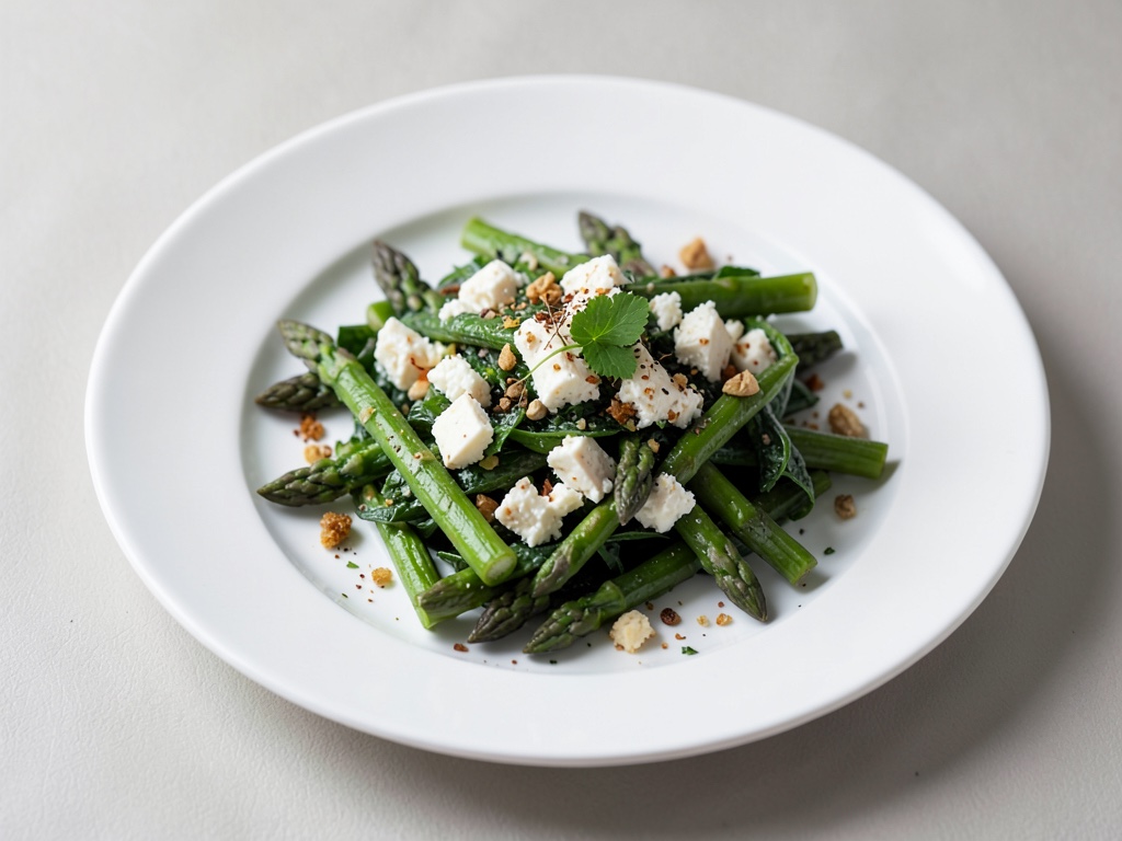 Fresco insalata di asparagi verdi con formaggio di capra