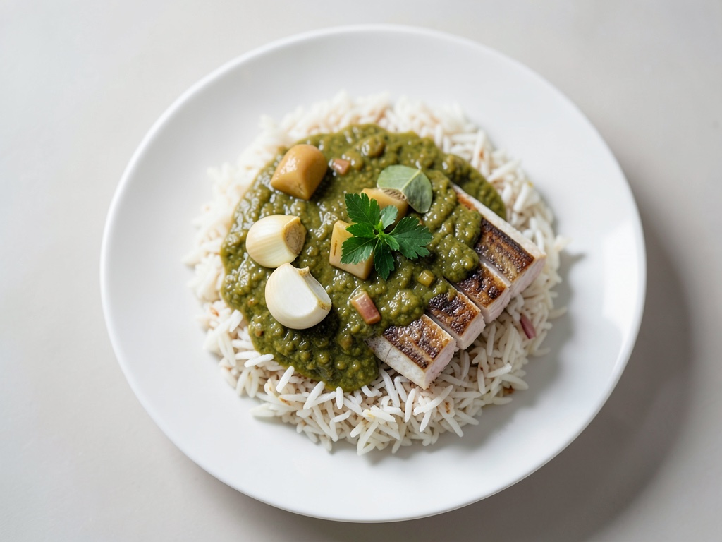 Curry di pesce verde fresco con riso
