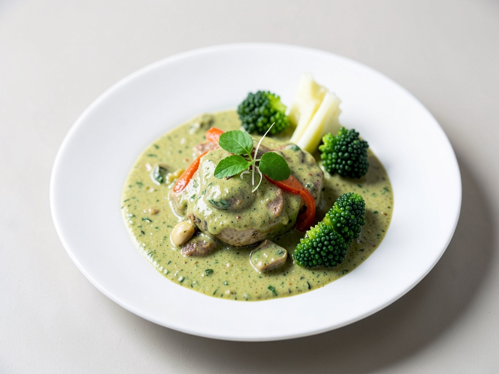 Crema al curry verde di pesce con Romanesco