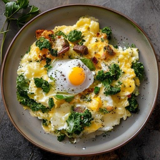 Cremosa di patate e cavolo con uovo poché