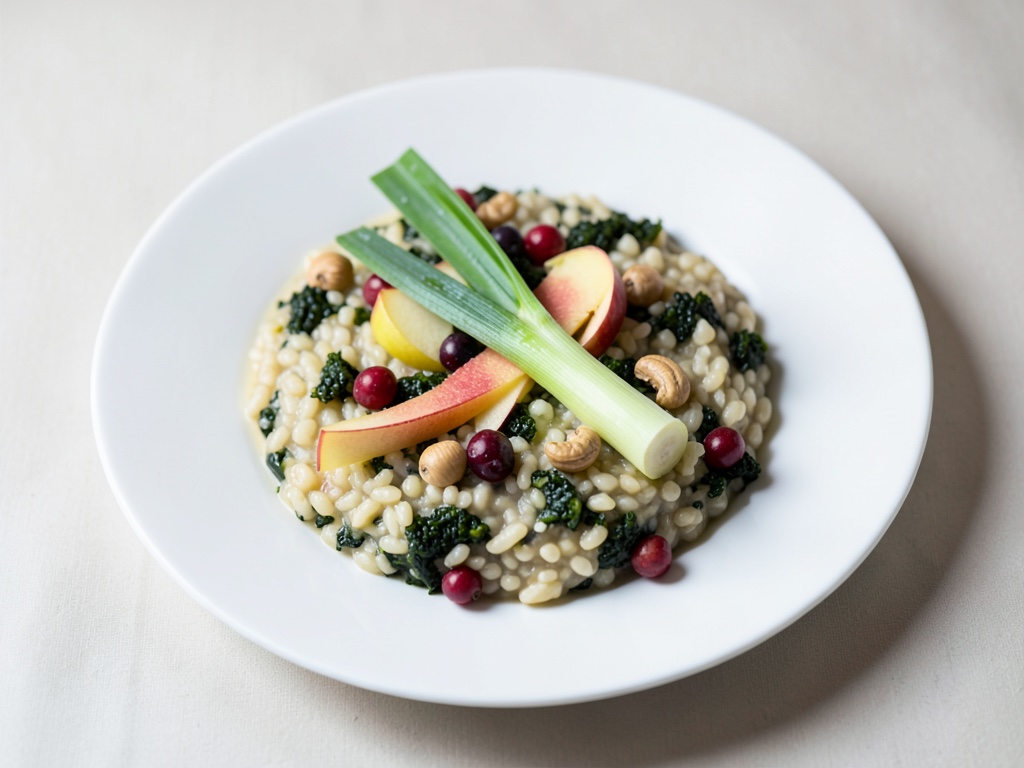 Risotto ai cavoli ricci con mele, mirtilli rossi e noci