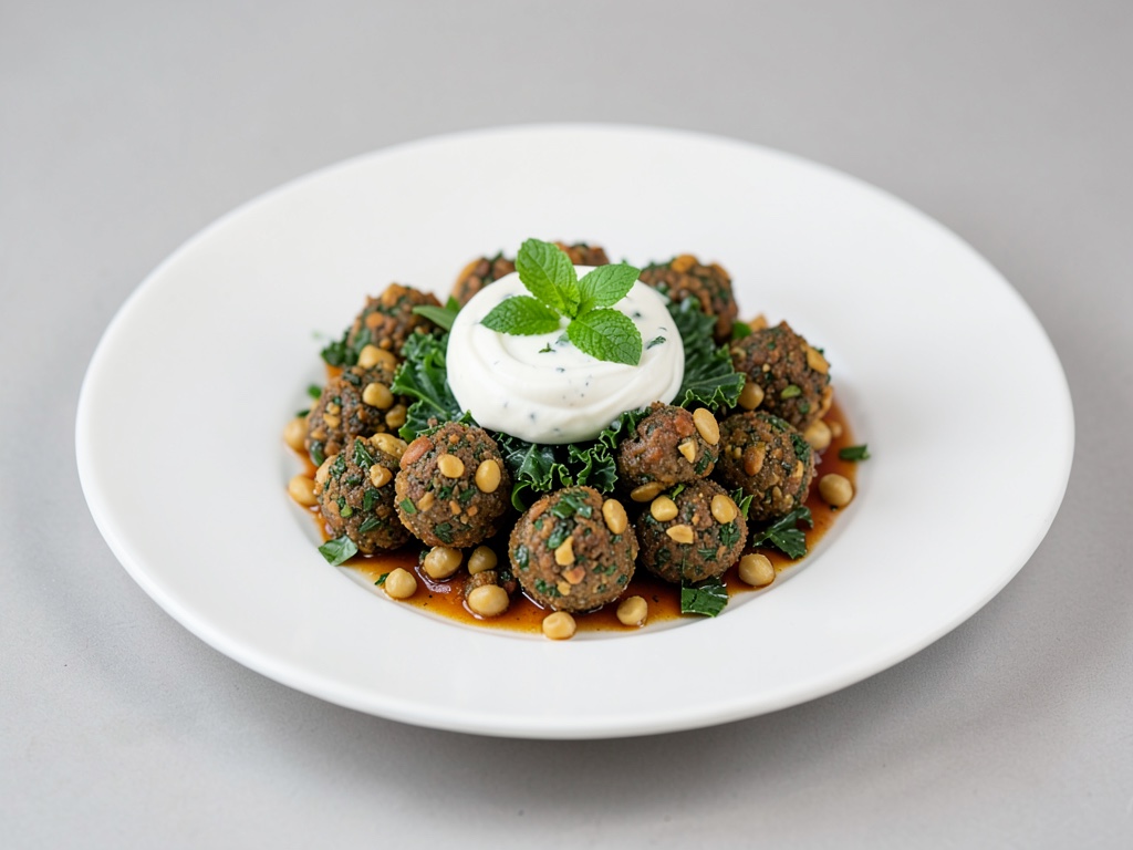 Polpette croccanti di cavolo nero e ceci con salsa allo yogurt e menta
