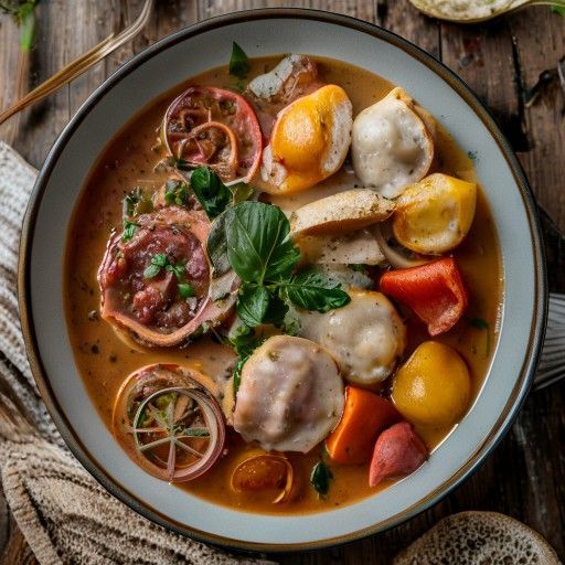 Gulasco saporito con gnocchi di pane fatti in casa