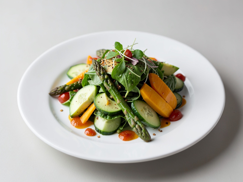 Insalata fresca di cetriolo, avocado, mango e asparagi