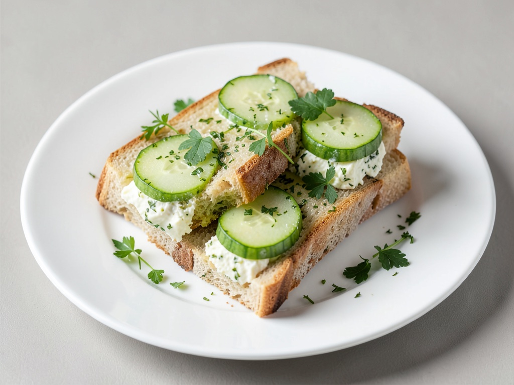 Sandwichs frais au concombre avec fromage frais aux herbes