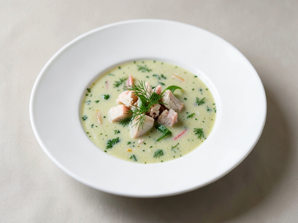Zuppa rinfrescante di cetrioli e granchio con aneto