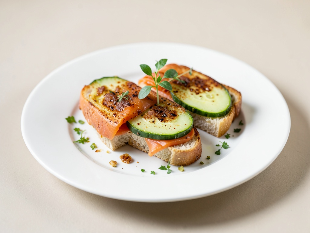 Sándwiches frescos de pepino con salmón ahumado