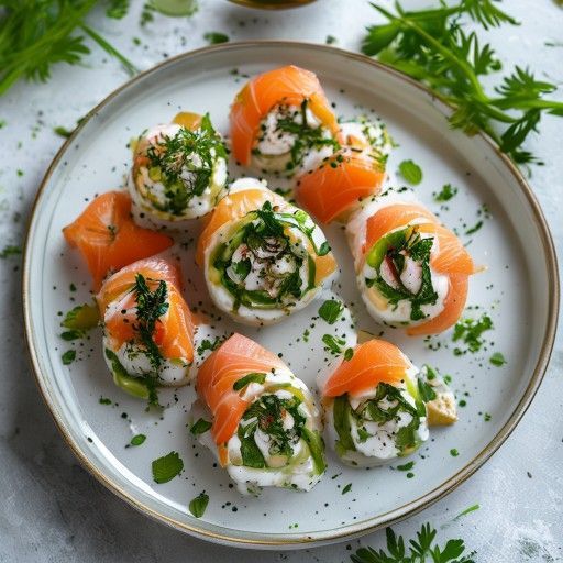 Rotelle di cetriolo croccanti con salmone affumicato e yogurt all'aneto