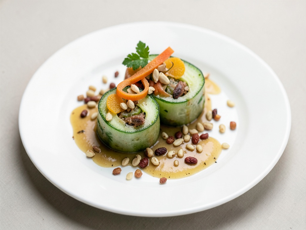Rotoli di cetriolo con mandarino e pinoli