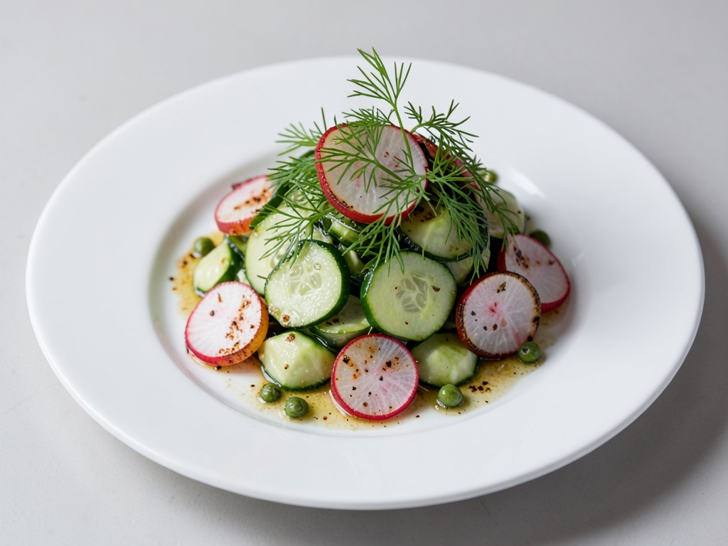 Insalata fresca di cetrioli e aneto con rafano croccante