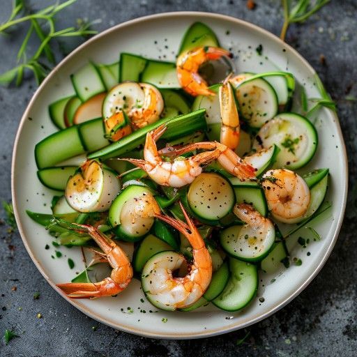 Insalata croccante di cetrioli e finocchi con gamberi dolci e piccanti