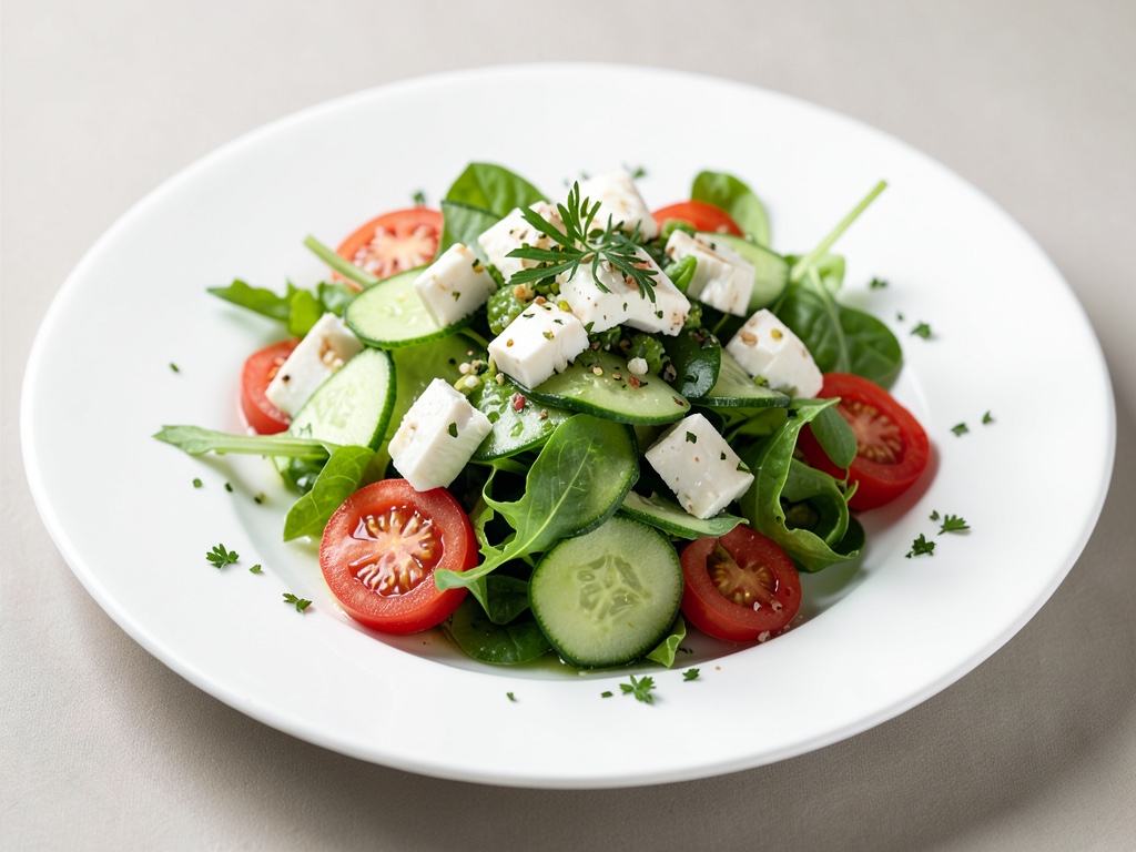 Salade fraîche de concombre, tomate et fromage de chèvre