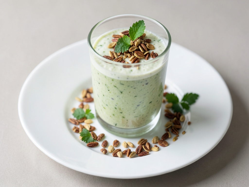 Batido refrescante de pepino y yogur con toppings de muesli