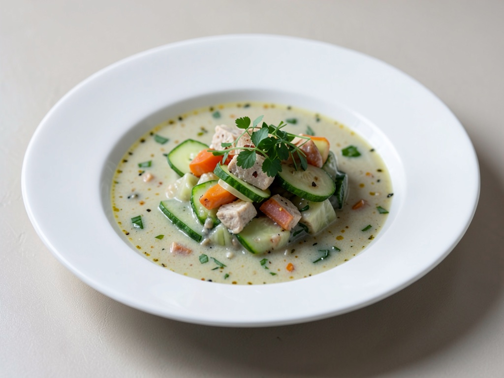 Soupe rafraîchissante au concombre et au tofu