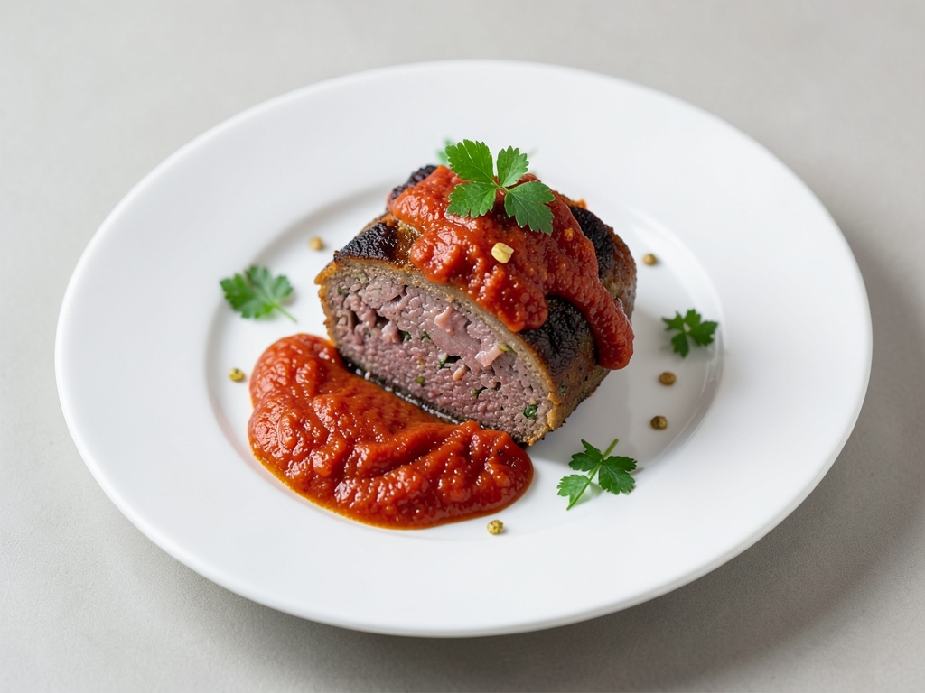 Jugoso pastel de carne con salsa de tomate