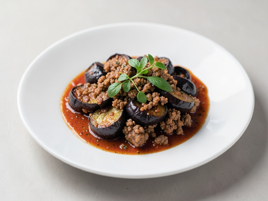 Unta de carne molida y berenjena con sabor picante