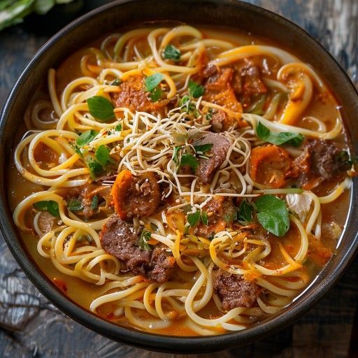 Würzige Kürbis-Hack-Suppe mit Nudeln