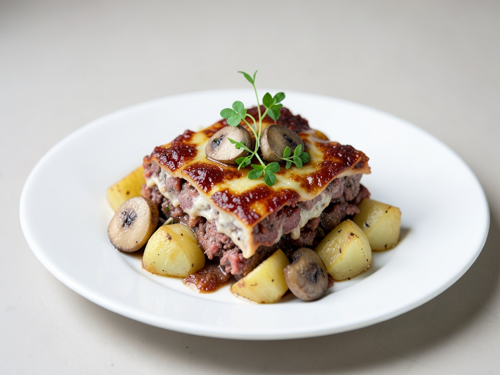 Hackfleisch-Lasagne mit Kartoffeln und Champignons