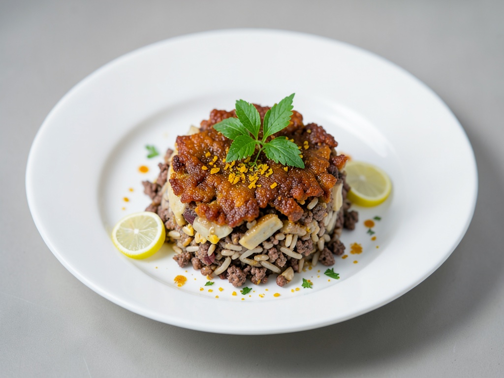 Crocante casserole di riso e carne macinata con peperoni al limone