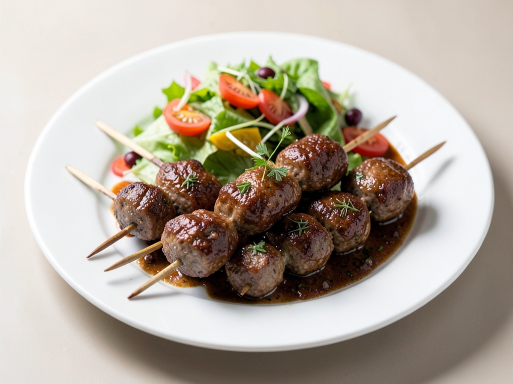 Polpette di carne al barbecue con insalata