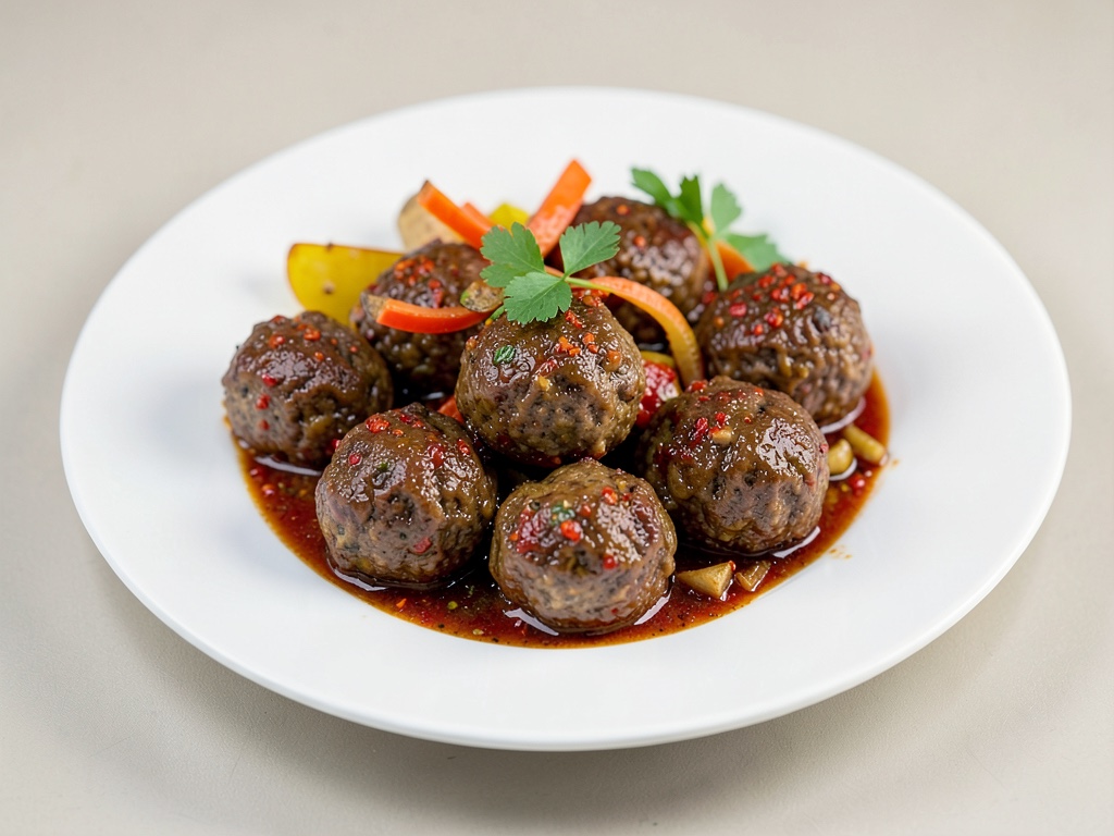 Polpette al forno con verdure piccanti di peperone e zenzero