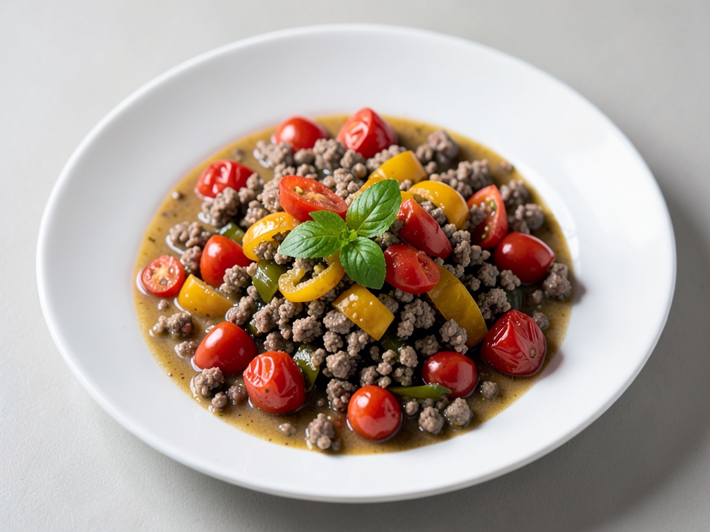 Stufato di carne macinata con peperoni e pomodori