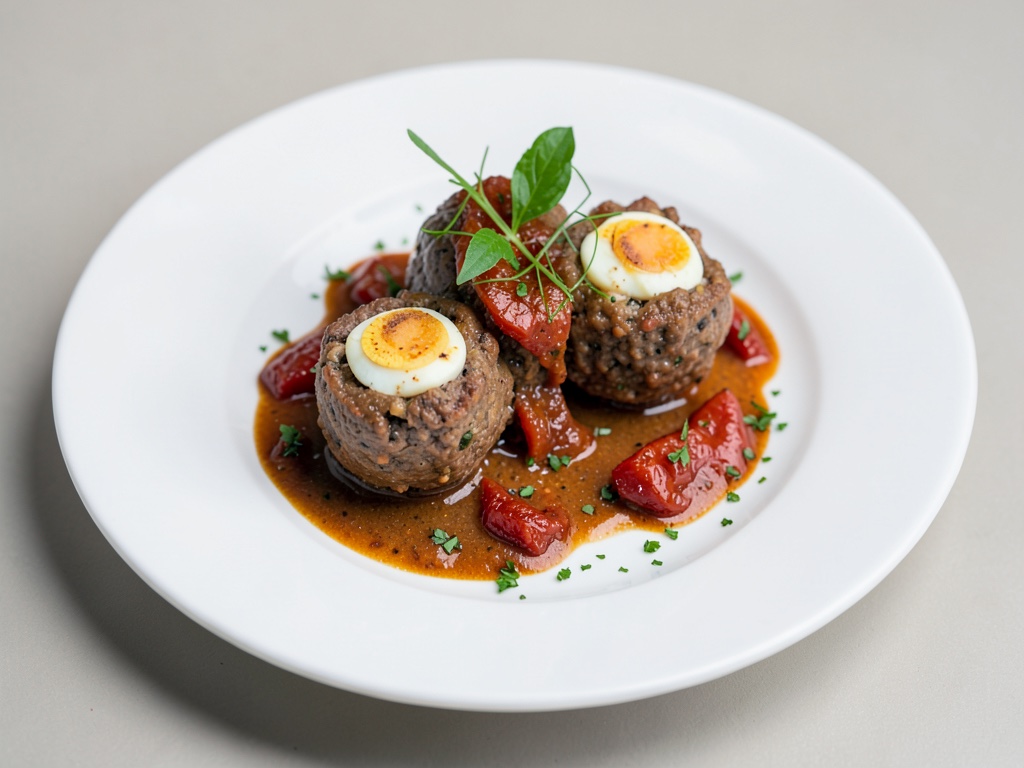 Boulettes de viande avec œuf de caille au centre