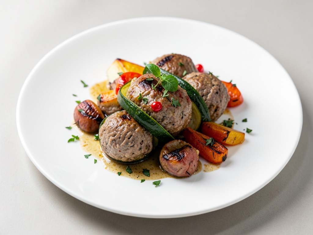 Polpette di carne in involucro di zucchine con verdure al forno